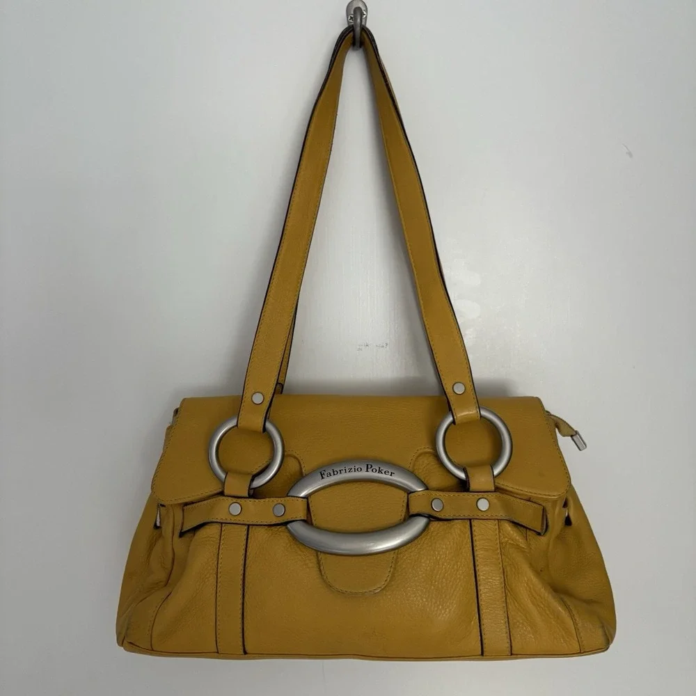 Fabrizio Poker Yellow Y2K Soft Leather Purse Shoulder Bag Made In Italy